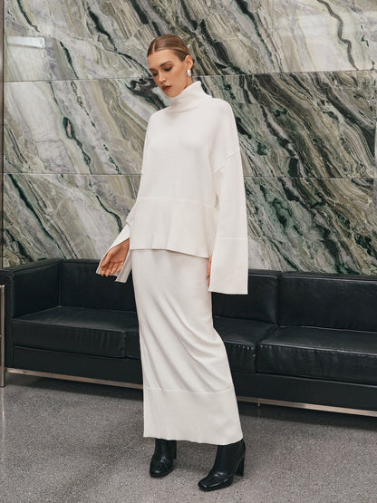 oversize boğazlı örgü üst ve maksi etek takımı