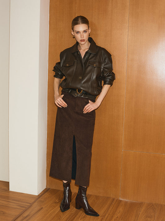 Şık Kadınlar ve Erkekler Lapele PU Deri Ceket - Trendy Bir Görünüm İçin Mükemmel