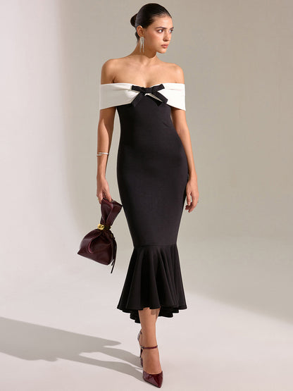 Omuz Açık Denizkızı Midi Elbise