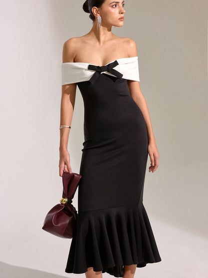 Omuz Açık Denizkızı Midi Elbise