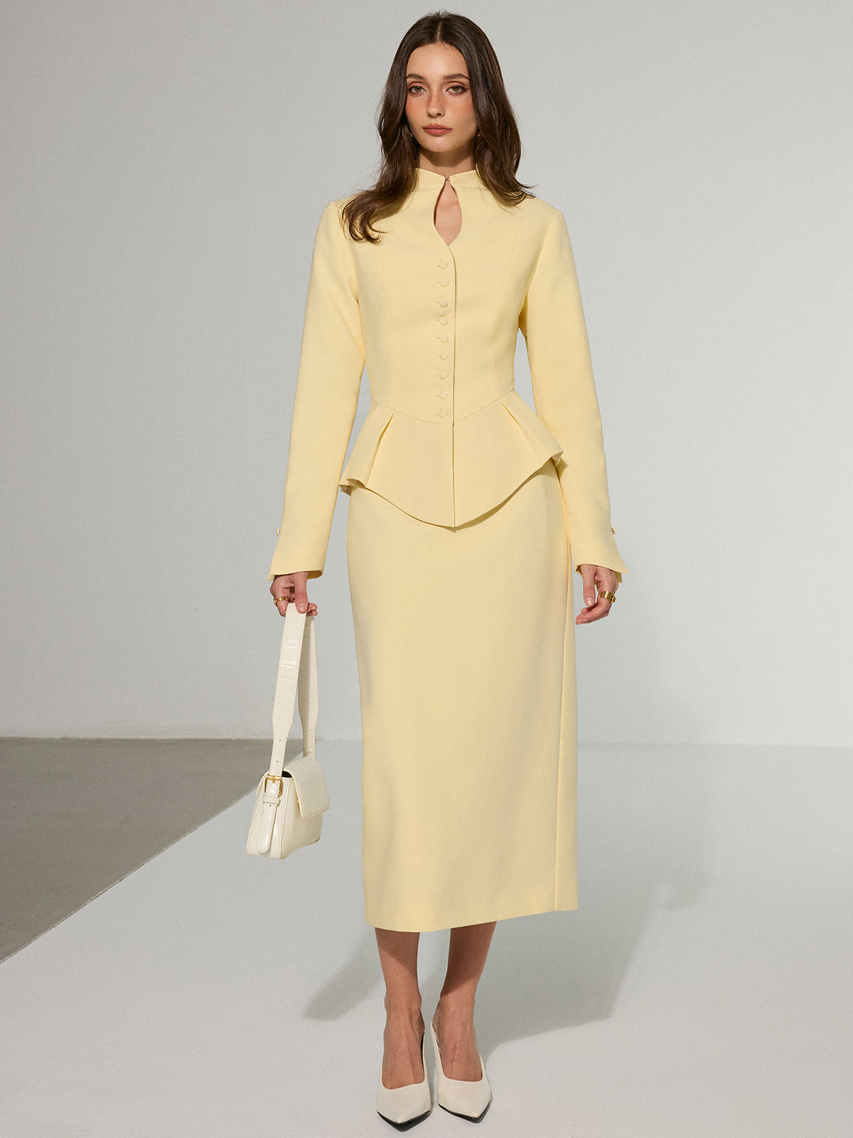 Dekor Cepli Arka Yırtmaçlı Midi Etek