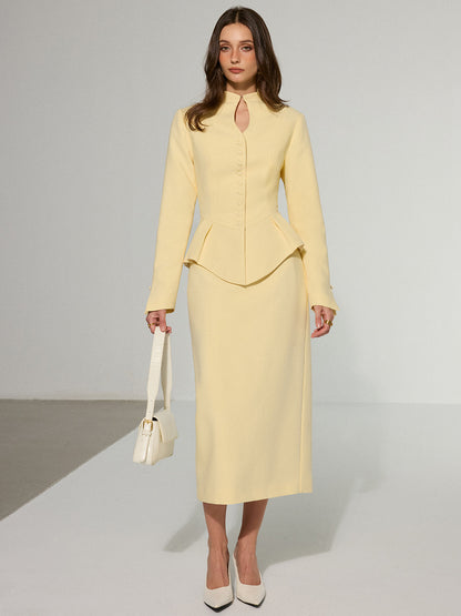 Dekor Cepli Arka Yırtmaçlı Midi Etek