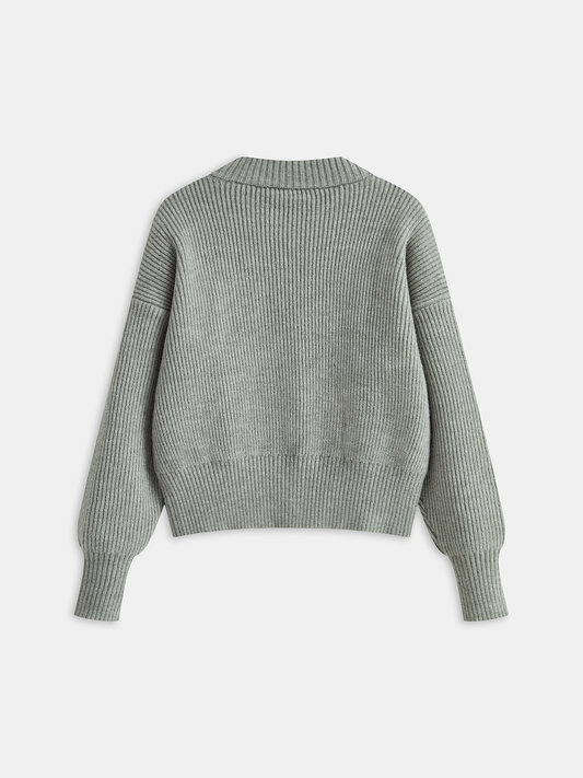 Rüya yakalı fermuarlı örgü dış giyim rahat ve şık tarz için