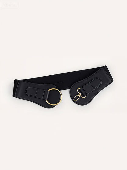 Lüks geniş sahte deri kemer altın yuvarlak tokalı