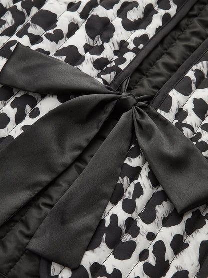 Leopar Desenli Matlaşali Yelek ve Süslemeli Papyon