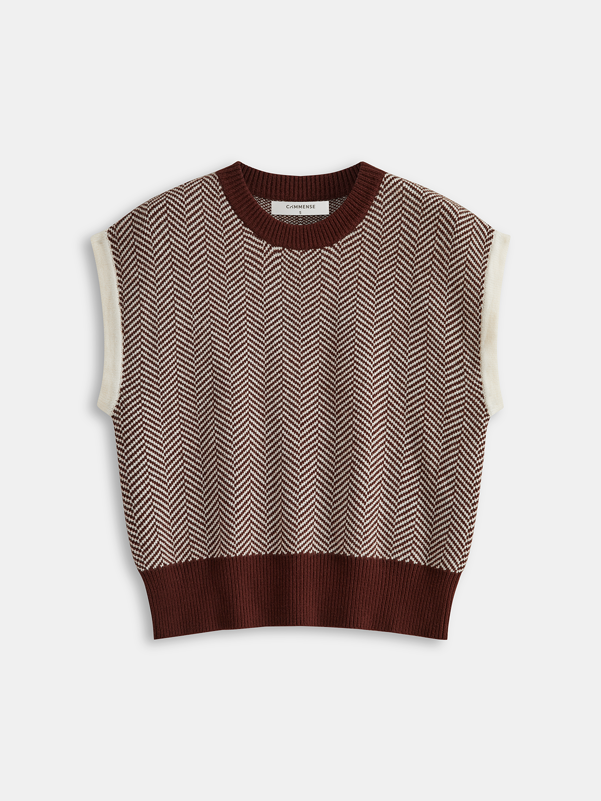 Balıksırtı Desenli Kolsuz Triko Yelek Açık Kahverengi