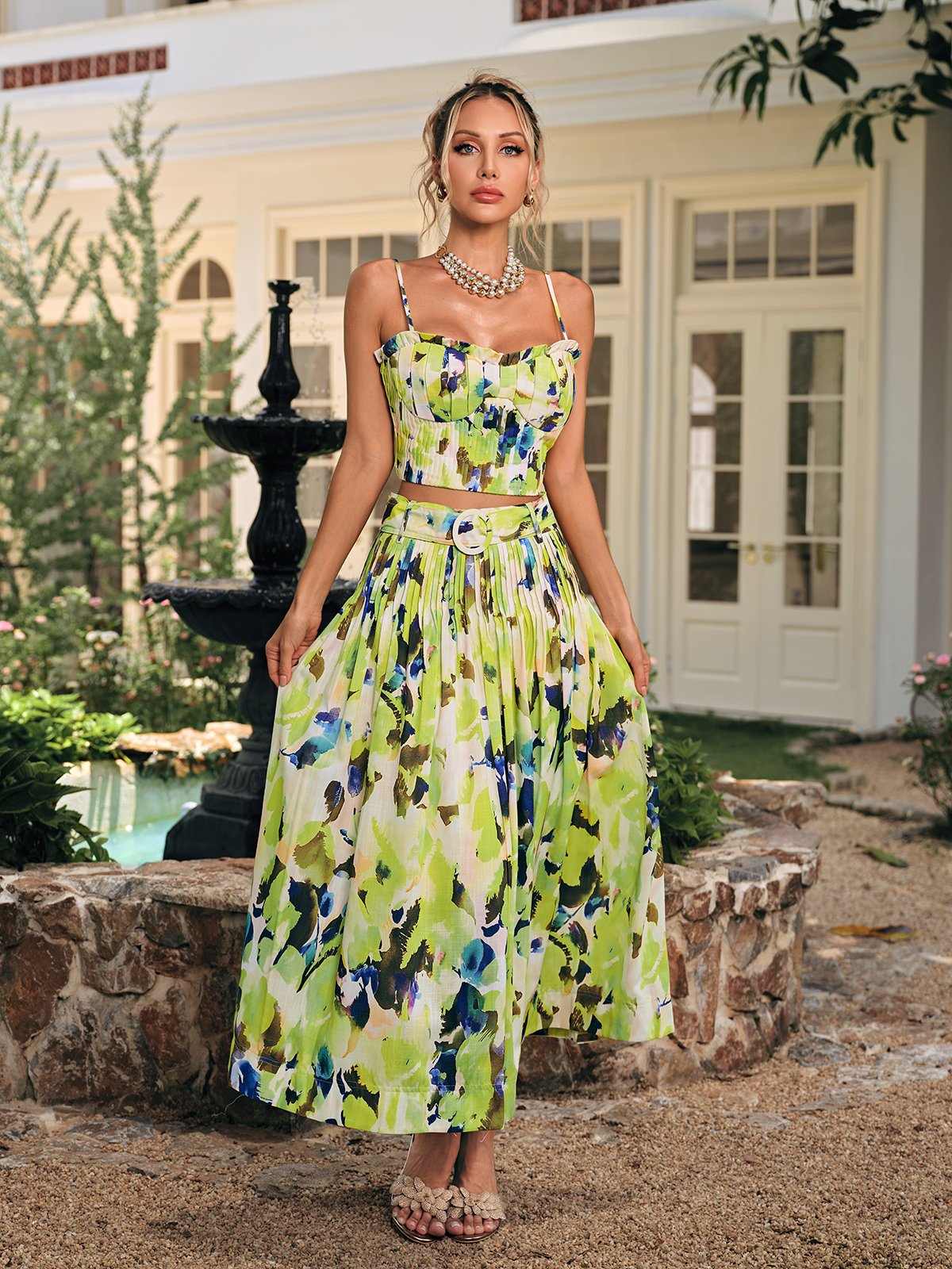 Daeltox Baskılı Fırfırlı Etek Takımı