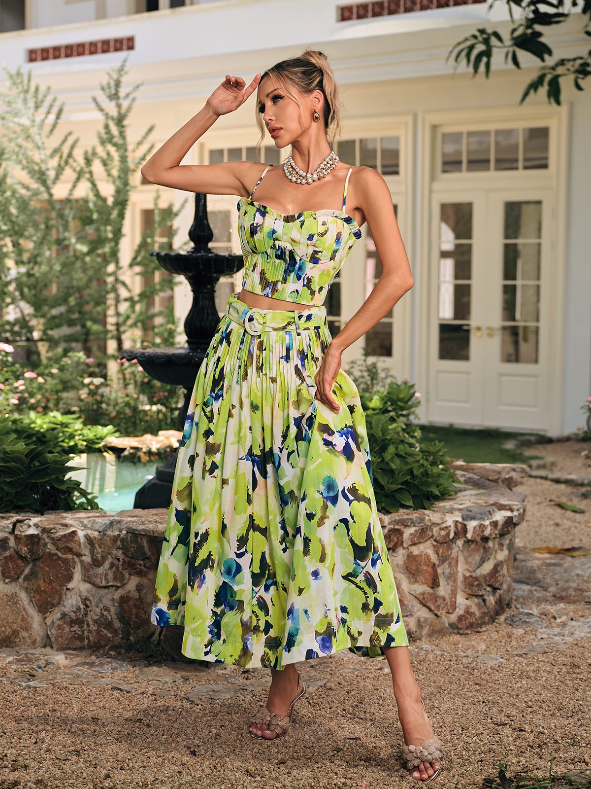 Daeltox Baskılı Fırfırlı Etek Takımı