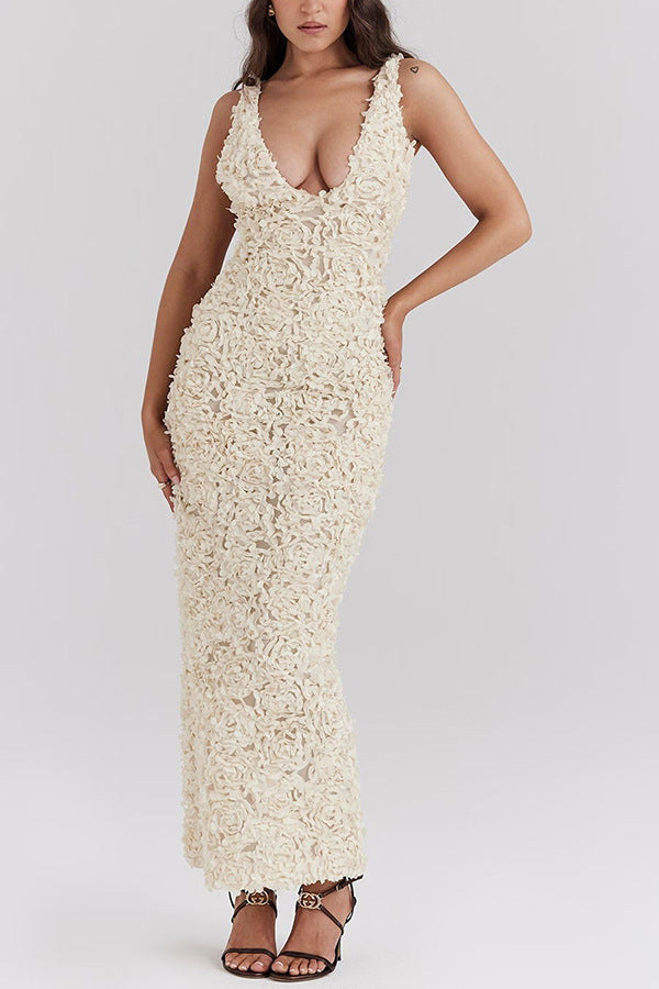 Lyra | Çiçek Desenli Sırtı Açık Uzun Elbise