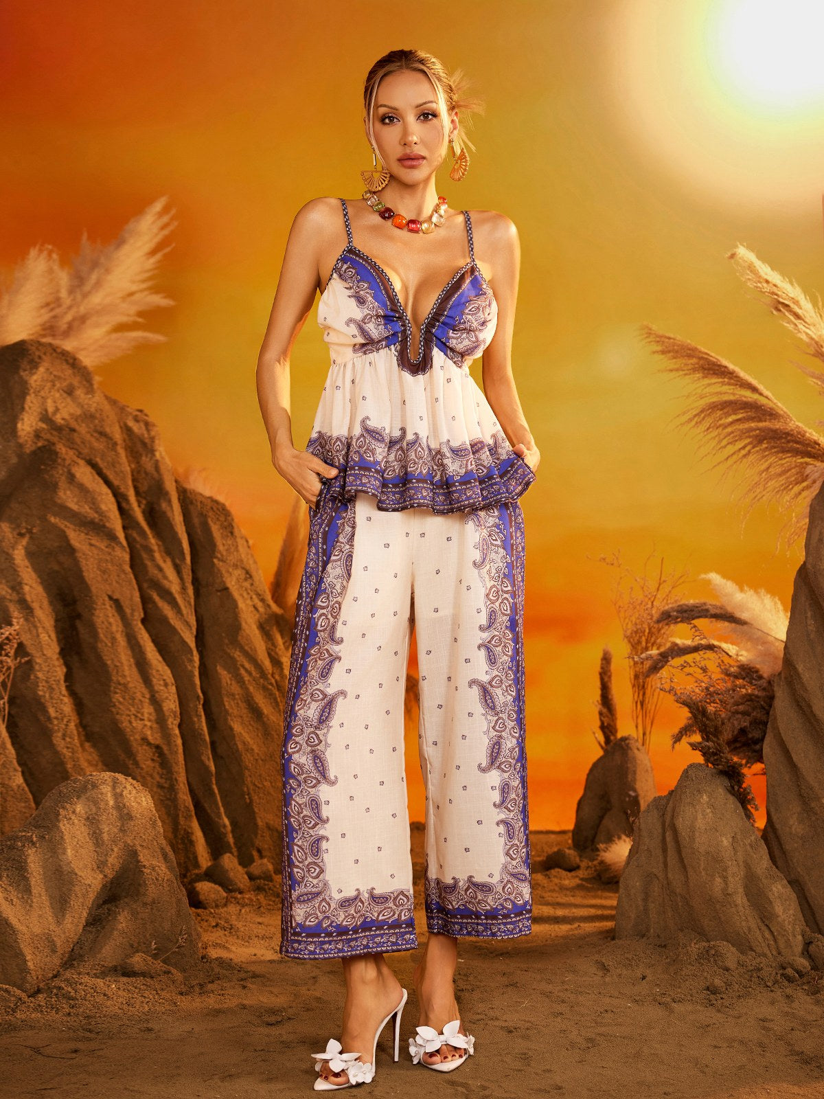 Ezmir Spagetti Baskılı Payet Takım