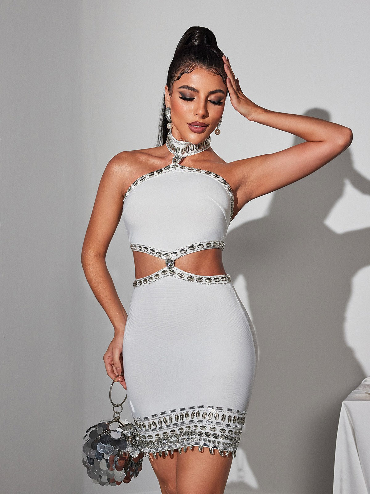 Fritz Rhinestone Kabuk Bantlı Mini Elbise