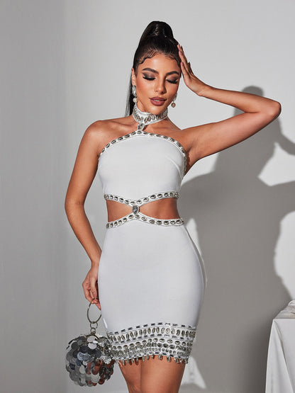 Fritz Rhinestone Kabuk Bantlı Mini Elbise