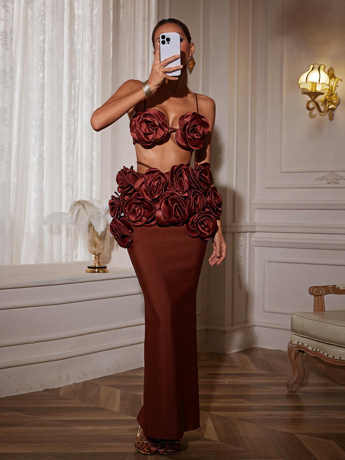 Irma Çiçekli Fırfırlı Etek Takımı