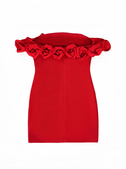 Palyaço Off-Omuz Çiçek Bandaj Elbise