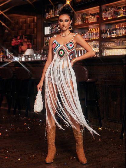 Jyxondra Spagetti Püsküllü Örgü Geçici Elbise