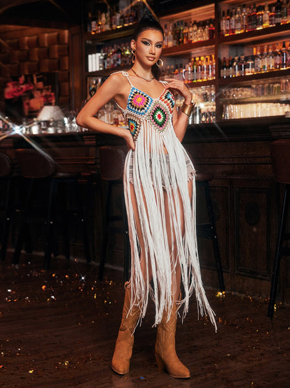 Jyxondra Spagetti Püsküllü Örgü Geçici Elbise