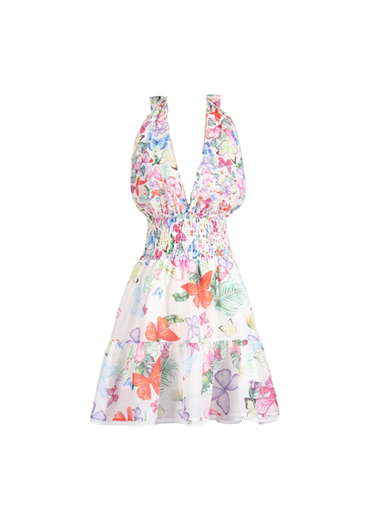 Neenan Halter Yaka Kelebek Desenli Mini Elbise