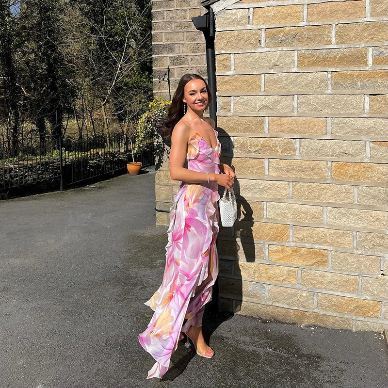 Nylah | Çiçekli Volanlı Maxi Elbise