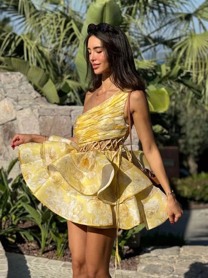 Daphne | Çiçekli Tek Omuz Mini Elbise