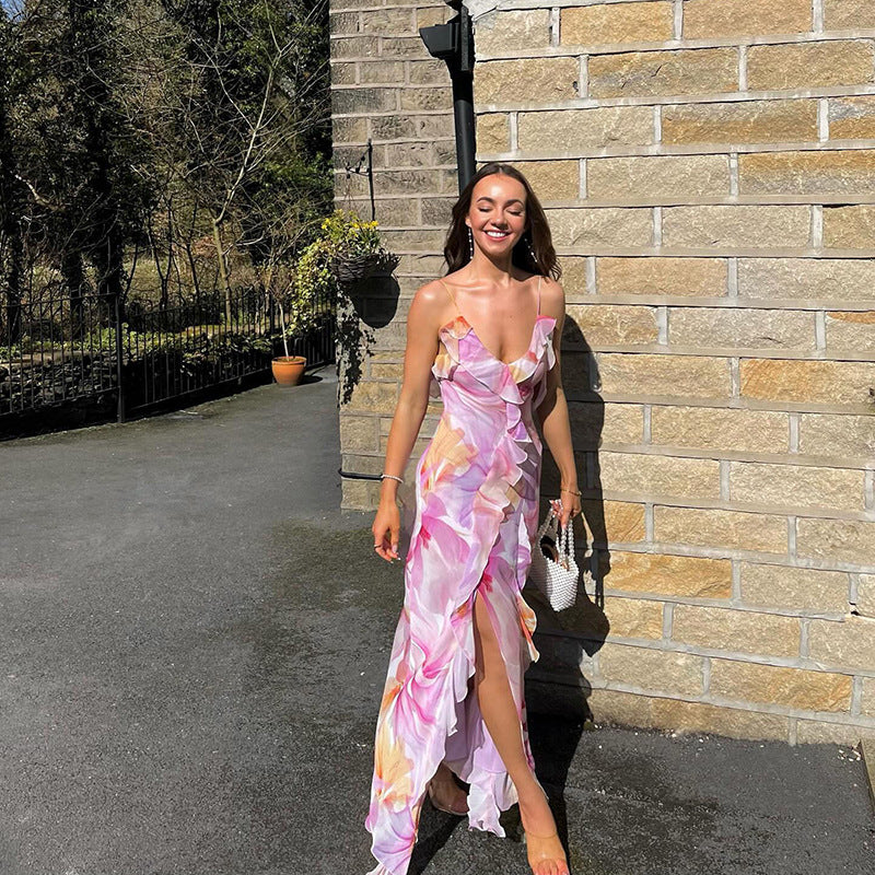 Nylah | Çiçekli Volanlı Maxi Elbise