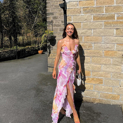 Nylah | Çiçekli Volanlı Maxi Elbise