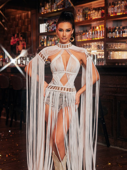 Oryxalis Püsküllü Örgü Kaplama Elbise