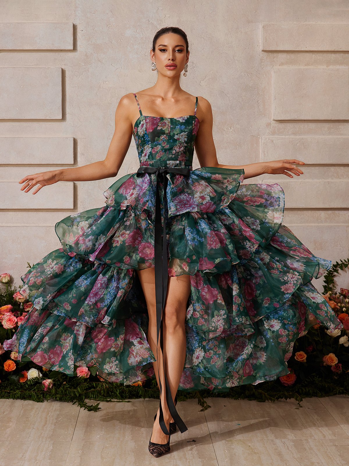 Rhyveth Spagetti Çiçek Desenli Etek Takımı