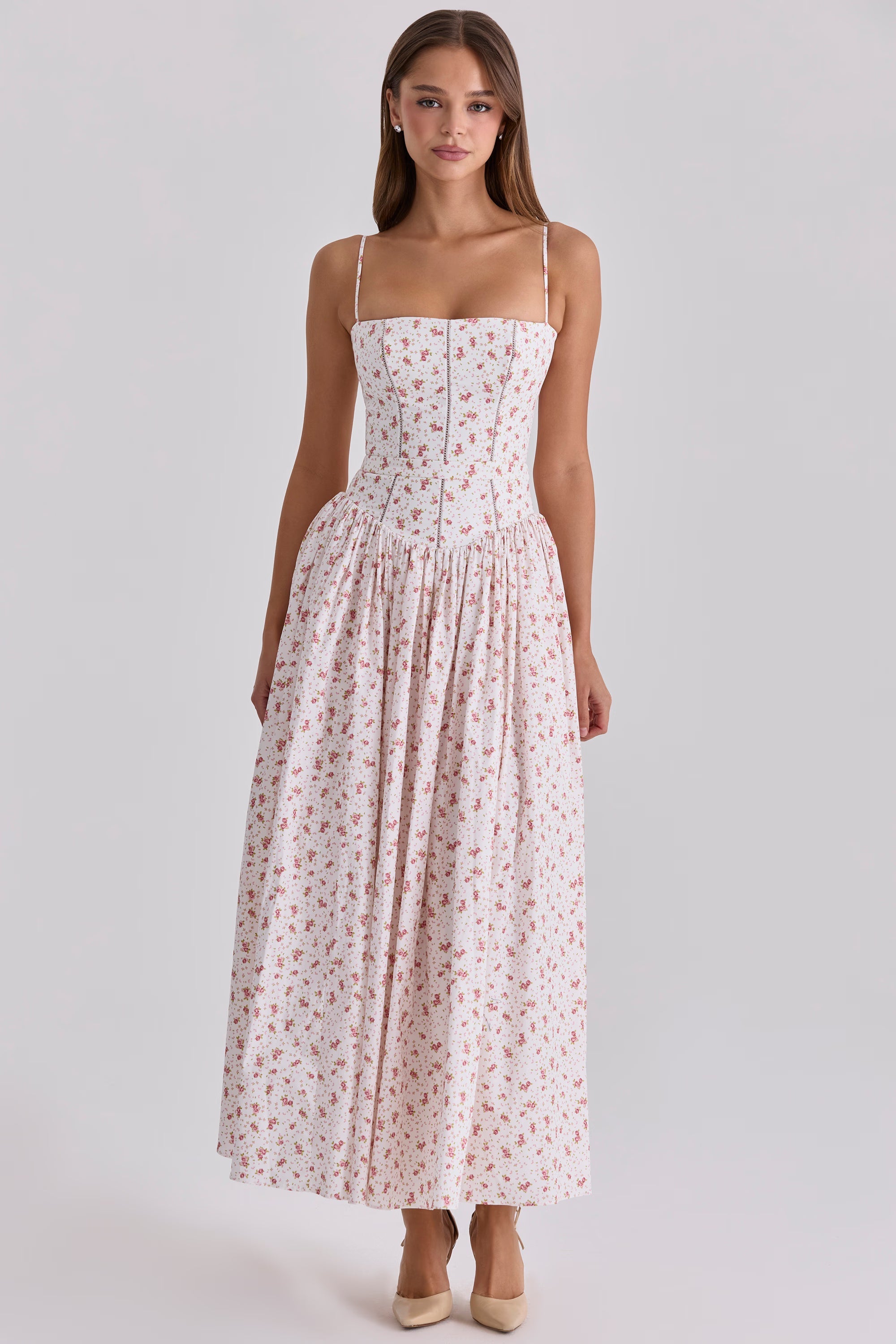 Çiçekli Askılı Maxi Elbise