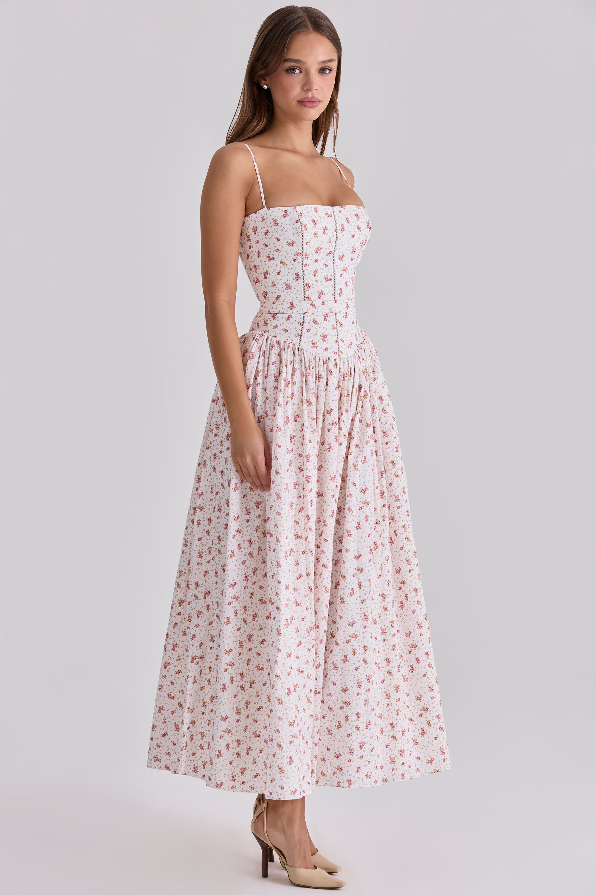Çiçekli Askılı Maxi Elbise