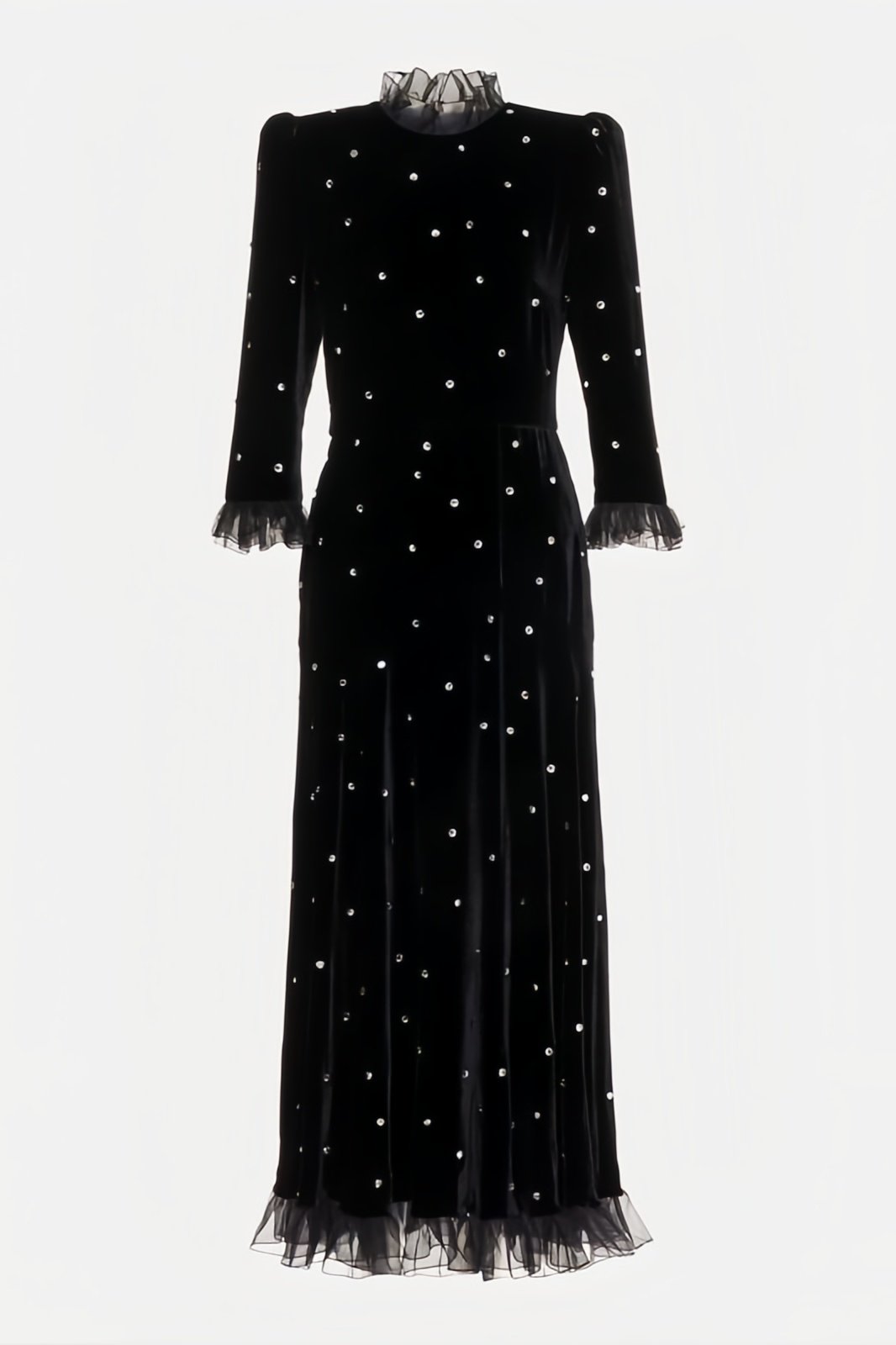 Jolie Diamante Fırfırlı Kadife Maxi Elbise
