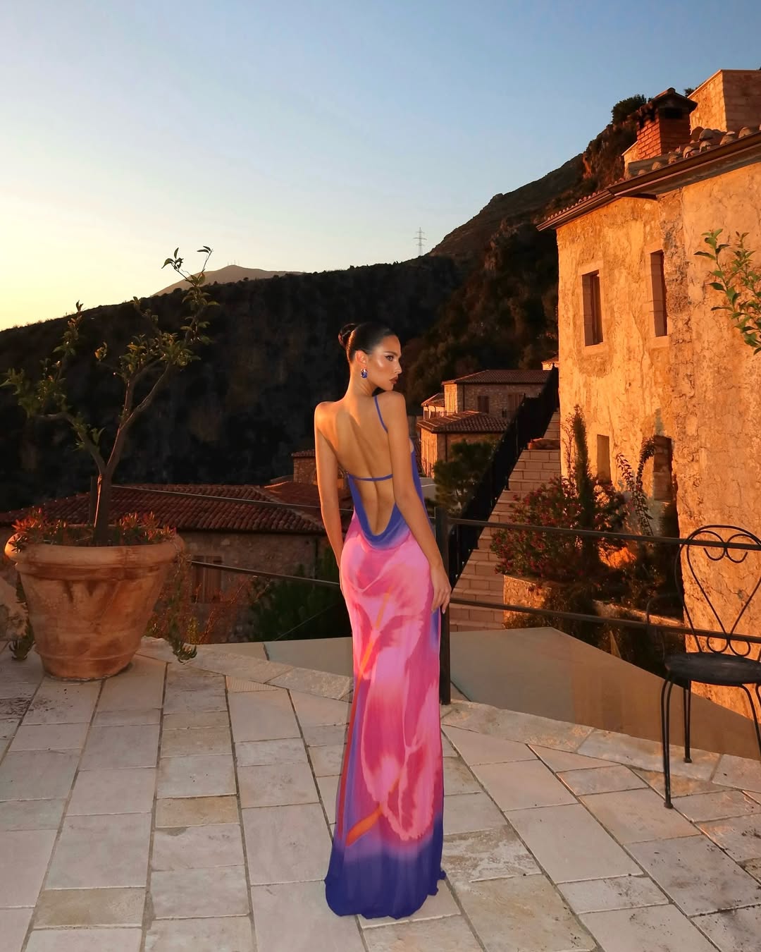 Eulalia | İnce Sırt Açık Baskılı Maxi Elbise