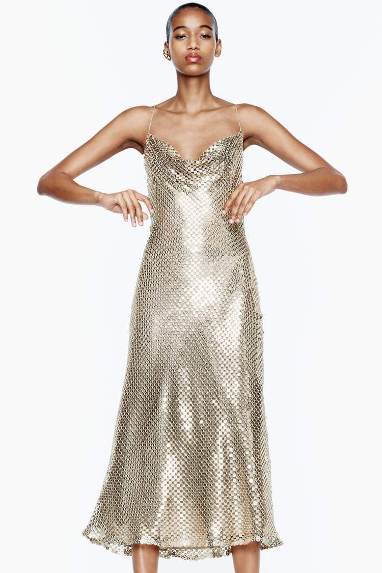 Yvette File Payetler Midi Slip Elbise